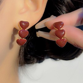 Cimenexe Bohemian Enamel Heart Stud Earrings Red Enamel Heart Earrings Tiny Acrylic Heart Love Earrings Minimalist Heart Circle Hoop Earrings Jewelry for Women