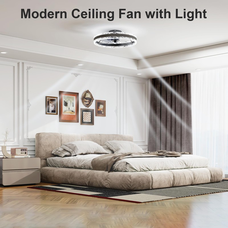 VOLISUN Low Profile Ceiling Fans with Light and Remote, 19.7in