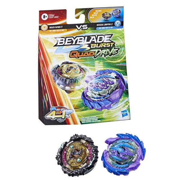 Beyblade Hasbro Hasbro Burst QuadDrive Wrath Fafnir F7 and Berserk Linwyrm L7 Spinning Top Dual Pack - 2 Battling Game Top Toy for Kids Ages 8 and Up