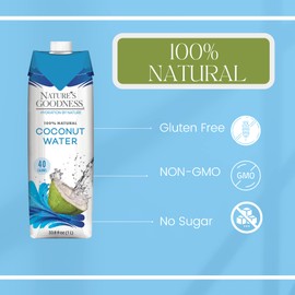 Nature's Goodness Coconut Water 33.82 fl oz - Pure Natural Electrolyte Drink | No Pulp, No Sugar Added, Non-GMO, Hydrating Beverage - Made Not From Concentrate