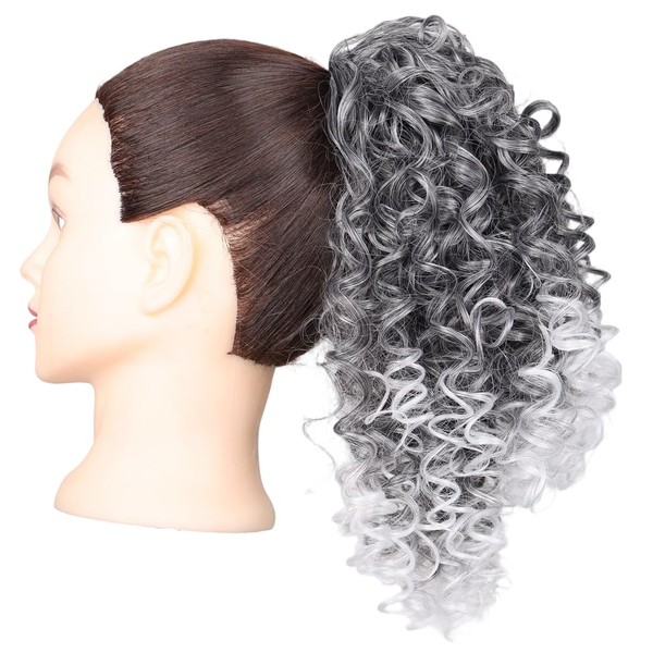 Xiaofeng Spring Curly Ponytail Hairpiece Ombre Black to White Drawstring