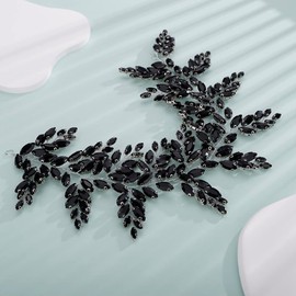 BERYUAN Black Color Crystal Bridal Hair Accessories for Brides Bridal Hair Vine for Wedding Rhinestone Hair Pieces for Women and Girls