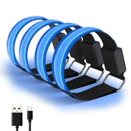 4Pcs LED Bracelet USB Rechargeable Reflective Band Adjustable Safety Light Up Armbands for Outdoor Jogging Running Cycling Sports