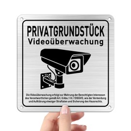 SINMAO Achtung Videoüberwachung Sign for Gluing/Private Property Video Surveillance 15 x 15 cm (4-Hole) Metal Aluminium Pack of 1