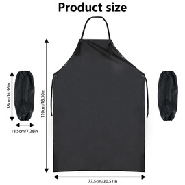 elthmpr Butcher Apron Men - Waterproof Aprons for Men with 2 Sleeves Artificial Leather Apron Black Apron for Dishwasher Kitchen High Performance Apron for Chef Butcher, black