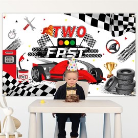 Avezano Two Fast Birthday Banner, decoración de fiesta de cumpleaños con temática de coche de carreras, fondo de segundo cumpleaños para niños y fiestas de cumpleaños