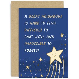 Old English Co. Cute Thank You Card for Men and Women - Great Neighbour Star Card - Card for Moving, Leaving, Farewell Card for Her or Him - Thank You Card | Blank Inside with Envelope