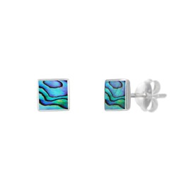 Silverly Women's 925 Sterling Silver 5 mm Abalone Shell Blue Square Stud Earrings