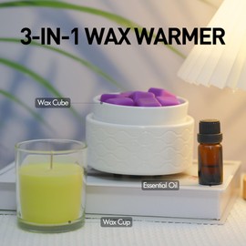 ElusiaKa Wax Melt Warmer with 7 LED Color Changing Ceramic 3-in-1 Oil Burner