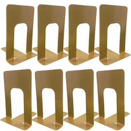 Alessk Gold Book end, Heavy Duty Bookends, Bookends for Shelves, Metal Book Ends for Heavy Books, Decorative Book stoppers, Home Decor or Office, Book Ends for Shelves (Gold 4 Pairs/8 Pieces)