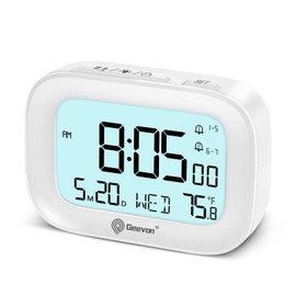 Geevon Small Travel Alarm Clock, Digital Alarm Clocks for Bedrooms Home Office, Battery Operated Desk Clock with 3 Inch Large Display, 2 Alarms, 5s Backlight, Snooze, Indoor Temperature, White