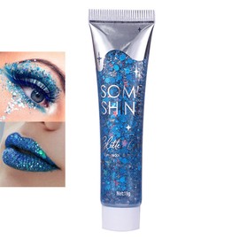 Glitter Gel for Face Body Eye Hair Nail, 18g Sparkling Blue Sequins Chunky Glitters Mermaid Holographic Liquid Eyeshadow for Festival Party Makeup Decoration