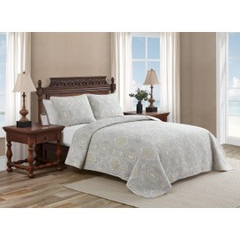 Tommy Bahama - Queen Quilt Set, Reversible Cotton Bedding with Matching Shams, All Season Home Decor (Turtle Cove Grey, Queen)