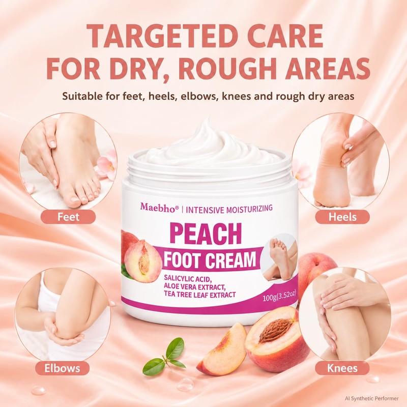 Peach Foot Cream for Dry Rough Feet, Moisturizing Heel Cream