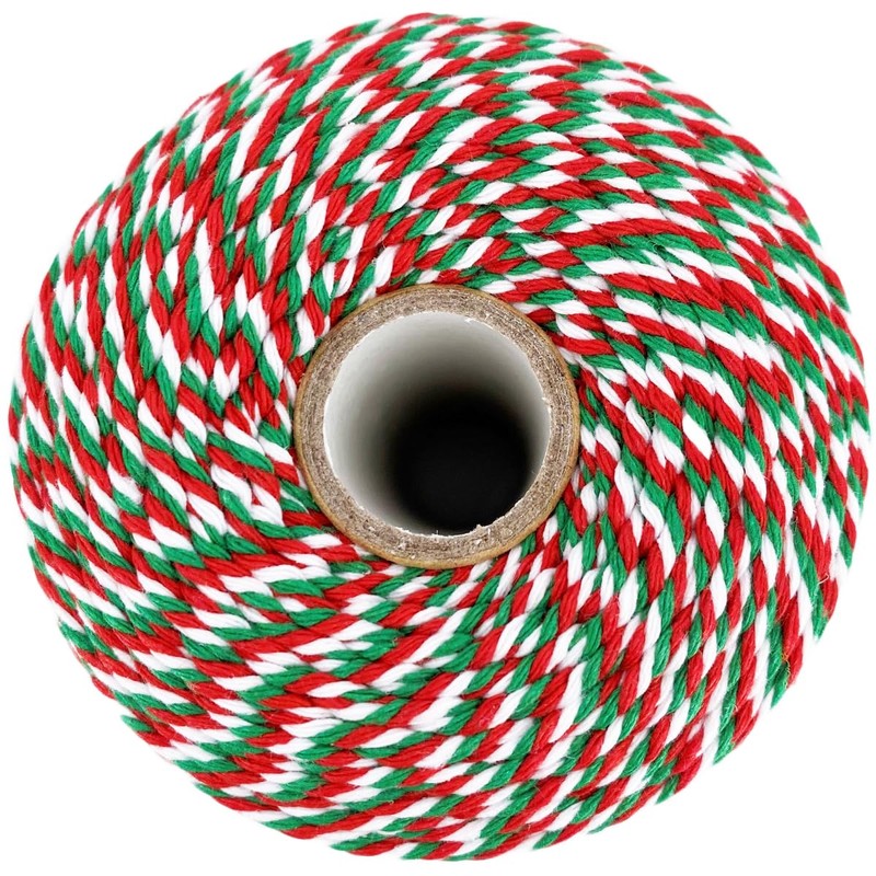 Christmas Twine String Green Red and White Baker String, 2mm,100m,