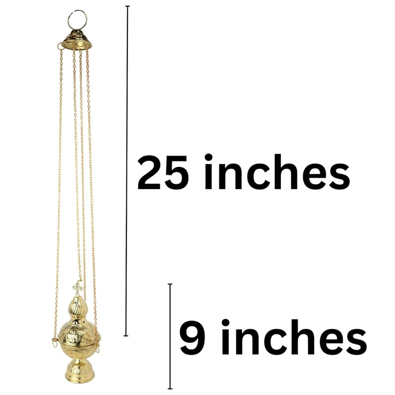 Needzo Carved Hanging Brass Censer, Religious Incense Burner, 33 Inches