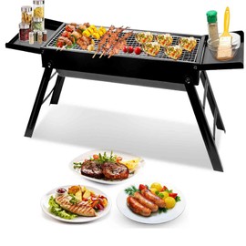 iMounTEK Charcoal Grill, Large Foldable Charcoal BBQ Grill with Shelf Stainless Steel Grill Net Easy Setup Portable Tabletop Barbecue Grill for Outdoor Cooking Camping Picnics Garden Backyard