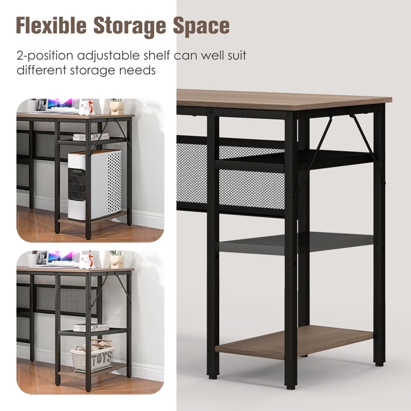 COSTWAY L Shaped Desk with Charging Station, 55” Reversible Corner