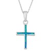 Sterling Silver Created Blue Opal Cross Pendant with 18" Chain