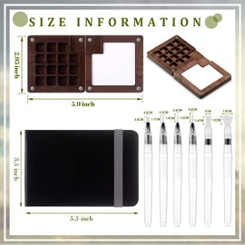 Qilery Mini Portable Watercolor Palette Set Wooden Grid Paint Box, Watercolor Paper Pad Sketch Book Brush Pens with Binder Clips for Painters Artists Students(3.5 x 5.5 Inches)