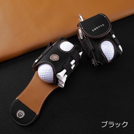 COGURE Genuine Leather Golf Ball Case for Men Women 2 Balls Tee Storage Green Fork Marker Glove Holder Swivel Clip with Gift Box CopGBC-L Left Hip Black