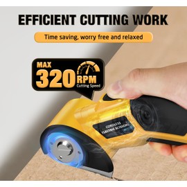 Zeleki Cordless Electric Scissors: 4V Rechargeable Cardboard Cutter, 3 Blades, Safety Lock & LED Light, Box Cutter for Carton Carpet Plastic Fabric Leather(Yellow）