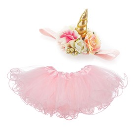 My Lello Baby Elastic Unicorn Headband Outfit with Light Pink Ruffle Tutu (Newborn - 8 months)