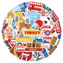 50Pcs Nordic Travel Stickers, Tourism Stickers Packs for Water Bottles Laptop Phone Computer Guitar Skateboard Hydroflasks, Vinyl Waterproof Aesthetic Trendy Decals for Kids Teens Girls Adults