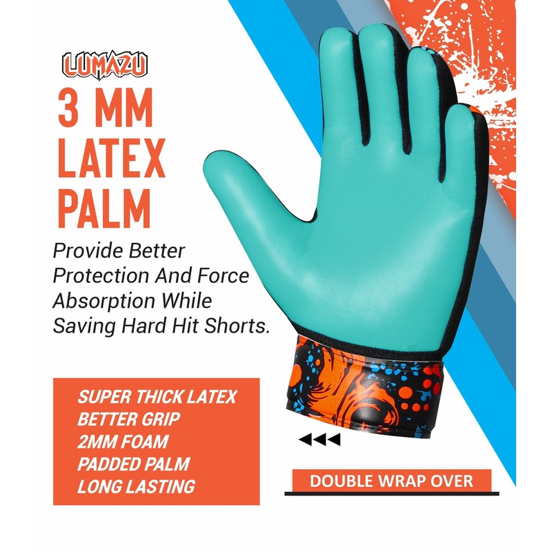 LUMAZU Youth Soccer Goalkeeper Gloves Kids Adult (Blue, Size 8