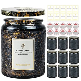 8.8oz Embossed Blinking Glass Candle Container, 9 Pack Electroplated Shining Candle Jar with Embossed Lid for Candle Making DIY Craft (Grey)