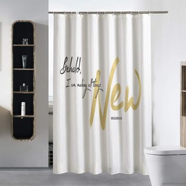 Beabes Bible Verse Shower Curtain Behold I Am Making All Things New Gold Foil Style Fresh Life Church Cosy Shower Curtain with Hooks for Bathroom for Men Women Decor Polyester 60x72 Inch