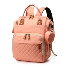Diaper Women Bag Backpack Multi Compartment Large Opening Top Mother Baby Travel Backpack Pink