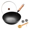 WANGYUANJI 11-Inch Carbon Steel Wok with Wooden Handle & Glass