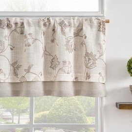 jinchan Linen Blend Rustic Taupe Floral Valance Double Layer Blackout Valance 18 Inch Cottagecore Farmhouse Window Treatment Decor for Kitchen Bedroom Living Room Rod Pocket 1 Panel Tan on Beige