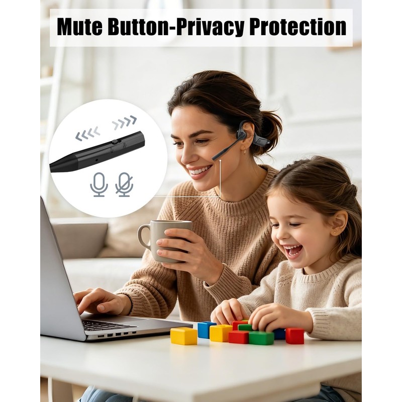 2B2C Open Ear Headphones with Mic, Bluetooth 5.1 Headset, USB