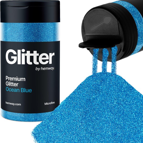 Hemway Ocean Blue Glitter Microfine 125 g / 4.4 oz Powder Metallic Resin Craft Glitter Flake Sequins for Epoxy Cups, Hair Face Body Eye Nail Art Festival