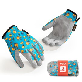Vgo... 3 Pairs Kids Gardening Gloves Ages 3-9 | Breathable Yard Work Gloves | Outdoor Play, Cycling & DIY Safety Gloves, Machine Washable (3 Pairs, Size L, Blue, KID-MF7362)