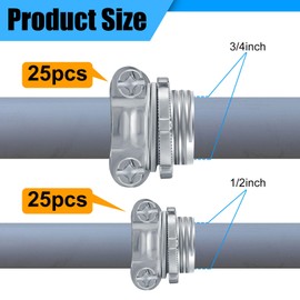 Blulu 50 Pcs Clamp Type Cable Connectors Conduit Clamp for Electric Wires Metallic Conduit Protect Cables Silver Zinc (3/4 Inch, 1/2 Inch)