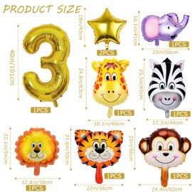 3rd Jungle Safari Birthday Party Decorations, 9 Pack Safari Animal Balloons for Boy Kids Baby Shower Wild Number 3 Safari Jungle Theme 3rd Birthday Party Supplies (3rd)
