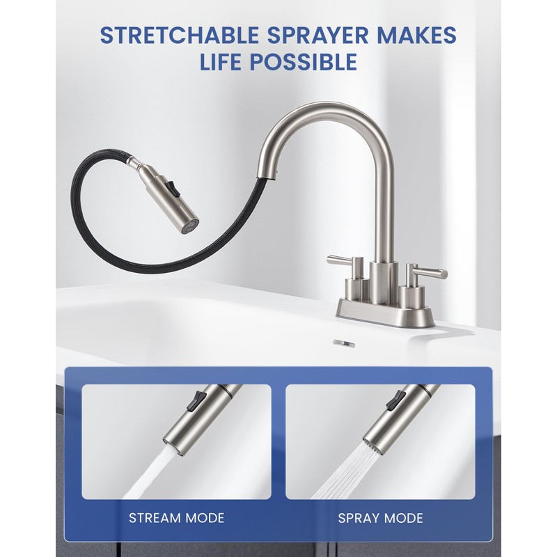 FELIXBATH Bathroom Sink Faucet with Pull Out Sprayer 2 Handles,