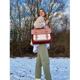 ECOSUSI Laptop Bag for Women Vegan Leather Messenger Bag Fashion Briefcase Backpack 15.6 inch Computer Satchel Bag (Pink)