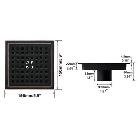 RANDOM Oil Rubbed Bronze Shower Drain Square 6 Inch Shower Floor Drain Grate & Removable Hair Strainer 304 Stainless Steel Shower Drain Cover Bathroom Accessories.RD98738-ORB