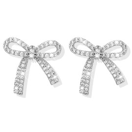 Bow Earrings for Women Silver Earrings for Women Gold Statement Earrings Wedding Earrings for Brides Rhinestone Long Earrings Jewelry Gifts