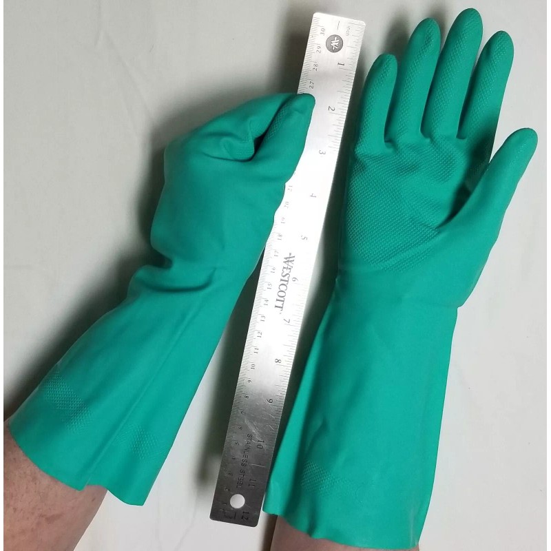 ShinersUSA Flock Lined Nitrile Glove 15-Mil 12" Small Chemical Resistant