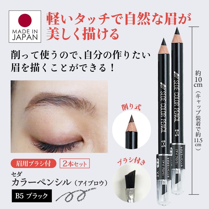 Eyebrow Pencil, Color Pencil, B5, Black, Set of 2 (Pencil,