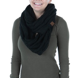 Funky Junque Exclusives Women's Black Chunky Knitted Infinity Scarf, Warm Cable Knit Circle Wrap, Soft Winter Accessory