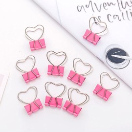 Pink Clip Heart Hollow Out Metal Binder Clips Notes Letter Paper Clip Office Supplies Paper Clamps, Binderclips, Clips for Paperwork, Home, School