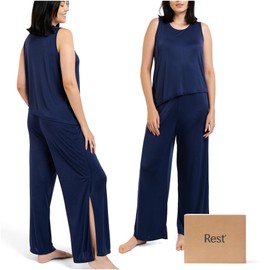 REST Evercool® Women's Cooling Pajama Pants Set - Breathable Sleepwear for Hot Sleepers, Moisture-Wicking, Quick-Dry, Soft Silky Lounge Set with Wide-Leg Pants, Midnight Blue, Medium