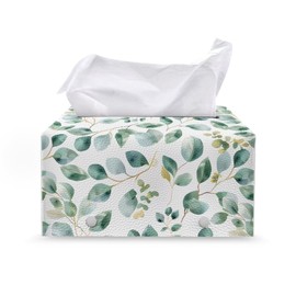 Tutolipy Green Leaves Printed Tissue Cover Tissue Case Box with Bottom Belt Tissue Box Holder Rectangular Tissue Dispenser Box Novelty for Bathroom Living Room Kitchen Office