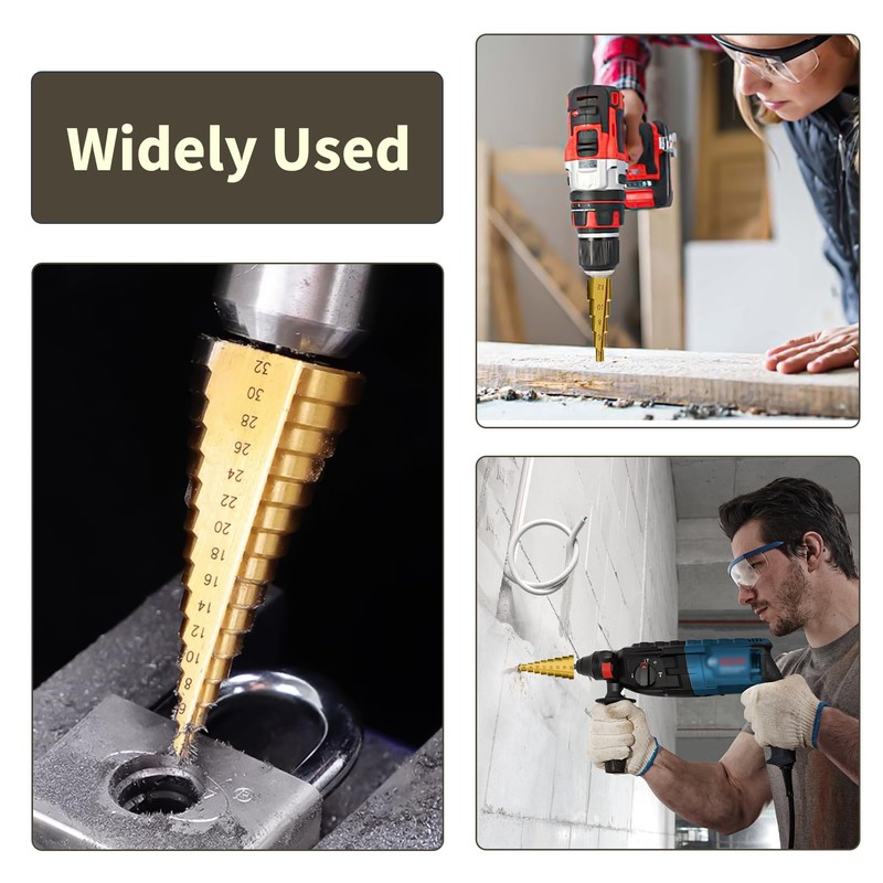 3pcs HSS Step Drill Bits Set, Titanium Step Drill Bits,